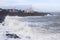 The concrete honeycomb structure of the seaward side of the North Pier in Bangor County Down in Northern Ireland being battered du