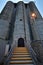 Concrete industrial silo at night