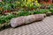 Concrete log bench style in the garden, Cement log bench style