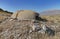 Concrete military bunker ruins built in communist era Albania