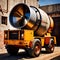 Concrete mixer, cement mixer, vehicle during construction building site to make cement