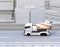 Concrete mixer electric truck driving on the highway