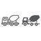Concrete mixer truck line and glyph icon, transport and build, construction vehicle sign, vector graphics,