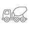 Concrete mixer truck thin line icon, transport and build, construction vehicle sign, vector graphics, a linear