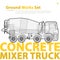 Concrete mixer truck. Typography set with auto-mix. Construction machinery vehicle.