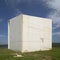 Concrete monolith. Landscape with dog. Ciudad Real. Spain.