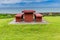 Concrete picnic table overlooking the ocean