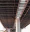 Concrete pillars of a large bridge. Bottom view