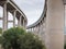 Concrete pillars or trestle under the viaduct or highway bridge