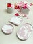 Concrete pink marbled trays with rose petals