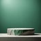 a concrete podium in front of a green wall, stone slab.