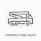 Concrete pump truck flat line icon. Vector outline illustration of construction transport equipment. Black thin linear
