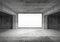 Concrete room interior with blank white screen, 3d