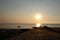 Concrete runway used to bring recreational or fishing boats down to the water with the car. Sunset time with clean sky at Fanny