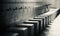 Concrete sitting blocks with water taps around around a tiles floor