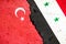 Concrete slab with the image of the flags of Turkey and Syria