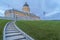 Concrete stairs on the grassy terrain in front of Utah State Capital Building