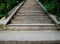 Concrete stairway with metal balustrade close up