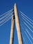 The concrete tower and cables of the suspension bridge in southport merseyside against a blue sky