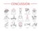 Concussion. Symptoms, Treatment. Line icons set. Vector signs