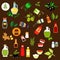Condiments, spices, herbs and oil flat icons
