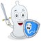 Condom Character with Sword & Shield