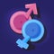 Condom idea with icon of male and female. gender symbol. save se