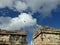 Condor bird over Maya pyramid temple Chichen Itza ruins in Yucatan, Mexico