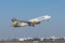 Condor Boeing 767-330 with the aircraft registration number D-ABUD during take off on the southern runway 08R of the Munich