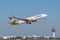 Condor Boeing 767-330 with the aircraft registration number D-ABUD during take off on the southern runway 08R of the Munich