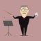 The conductor on the stage with a baton in his hand Vector flat