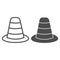 Cone divider on the road line and solid icon. Traffic cone outline style pictogram on white background. Emergencies road