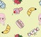 Cone Ice Cream and Fruits Doodle Faces Conversational Seamless Pattern