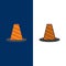 Cone, Protection, Road, Roadblock, Stop, Warning  Icons. Flat and Line Filled Icon Set Vector Blue Background