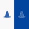 Cone, Protection, Road, Roadblock, Stop, Warning Line and Glyph Solid icon Blue banner Line and Glyph Solid icon Blue banner