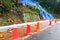 Cones barricade dangerous collapsed eroded hill slope area