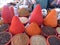 Cones of colored spices in a market  in Uzbekistan.