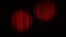 Cones of light moving across red theater curtain