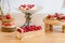 Confectionery with cream and berries. Baking baskets with fresh berries
