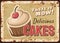 Confectionery cupcake rusty metal vector plate