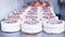 Confectionery production for the manufacture of sponge cakes with fresh cherry berries and cream, dessert, background