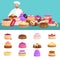 Confectionery shop Sale. Set of sweets, cakes. desserts. vector illustration