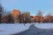 Confederation park covered in snow on a winter morning in Ottawa