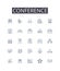 Conference line icons collection. Meeting, Assembly, Symposium, Convention, Rallying, Gathering, Summit vector and