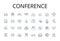 Conference line icons collection. Meeting, Assembly, Symposium, Convention, Rallying, Gathering, Summit vector and