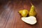 Conference pears on wooden table