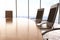 Conference wooden table with chairs and windows in floor