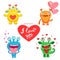 Confession Of Love. A Lover`s Wish. Be Mine Only. Vector Set With Cute Love Monsters. Vector Card For Saint Valentine`s Day.