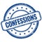 CONFESSIONS text on blue grungy round rubber stamp