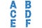 Confetti font Alphabet a, b, c, d, e, f made of blue confetti background.